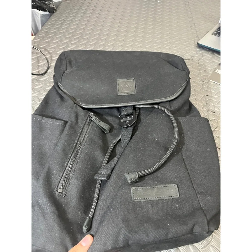 Stubble & Co Backpack Unisex Large Black Canvas Drawstring Flap Laptop Rucksack